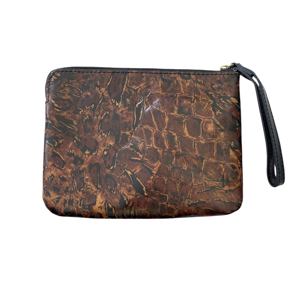 Patricia Nash brown crocodile leather wristlet, like new.
